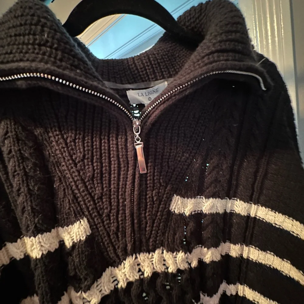 La Ligne for target black stripe quarter zip sweater NWT